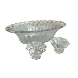 Heisey Crystolite (#1503) 13” Oval Footed Center Bowl Pair Rosette Candleholders